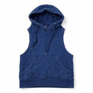 Niyama Sol Sleeveless Distressed Hoodie Blue Layering Sporty Edgy Pullover Top S